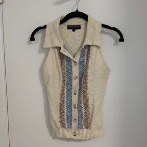 Cream Knit Vest with Blue and Brown Stripes